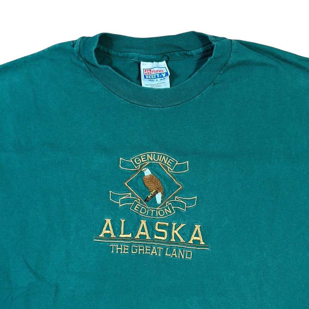 Vintage Alaska‎ The Great Land Single Stitch T Shirt Green Size XL Short Sleeve